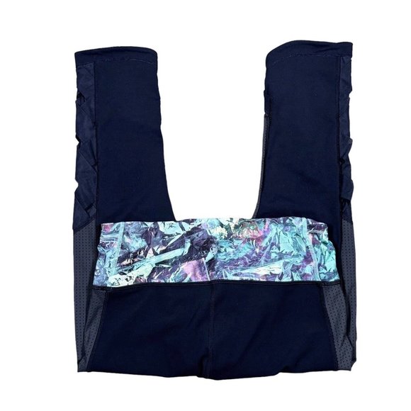 Lululemon Var-City Crop Navy Iridescent Multi Mesh Panel Lattice Leggings Size 8 - Picture 1 of 14